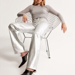 Abercrombie & Fitch ’90s Straight Ultra High Rise Pants Silver Vegan Leather
